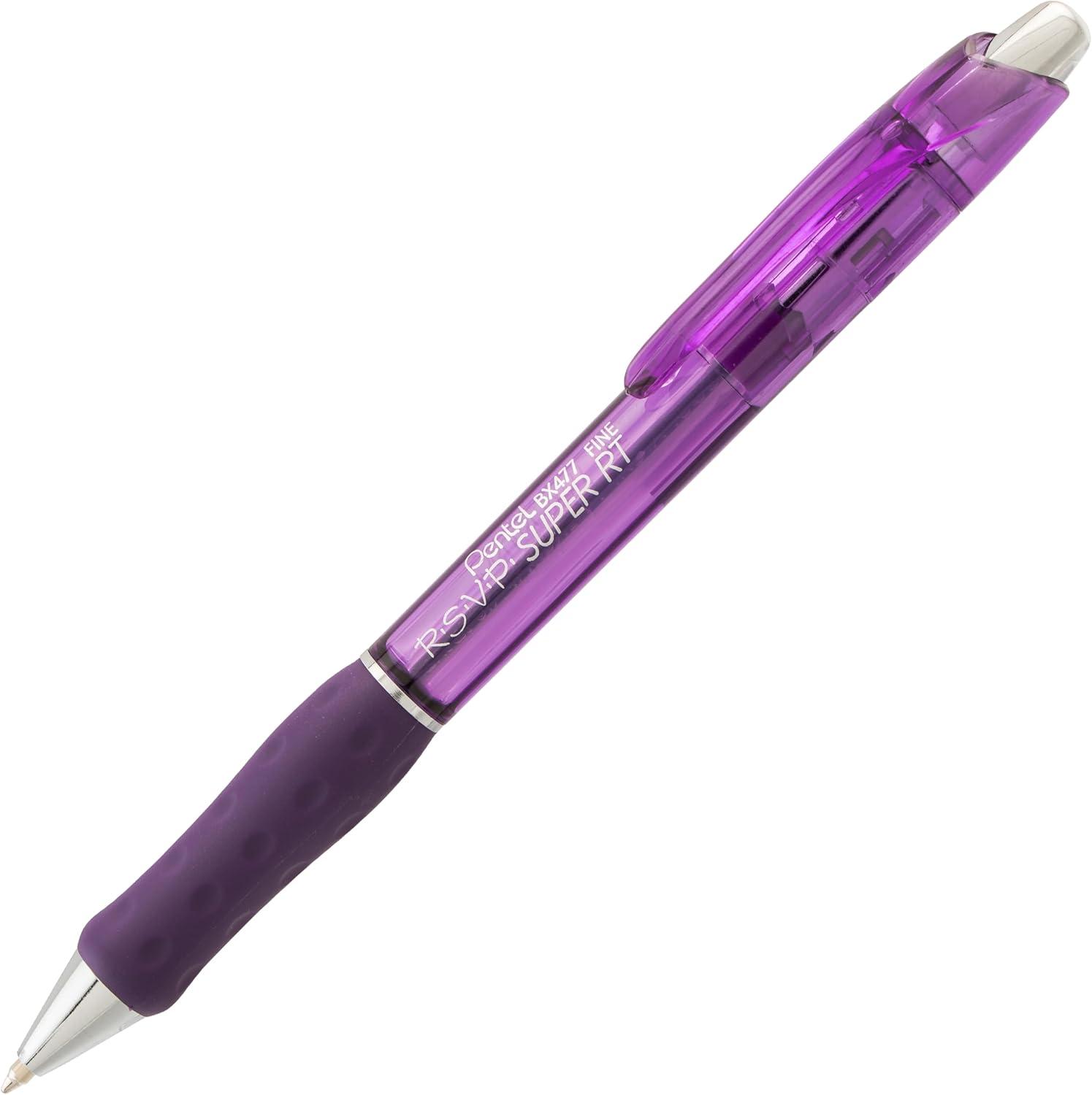 image:imagePentel RSVP Super RT Ballpoint Pen 07mm Fine Line Assorted Ink Pack of 4 BX477BP4M1Purple