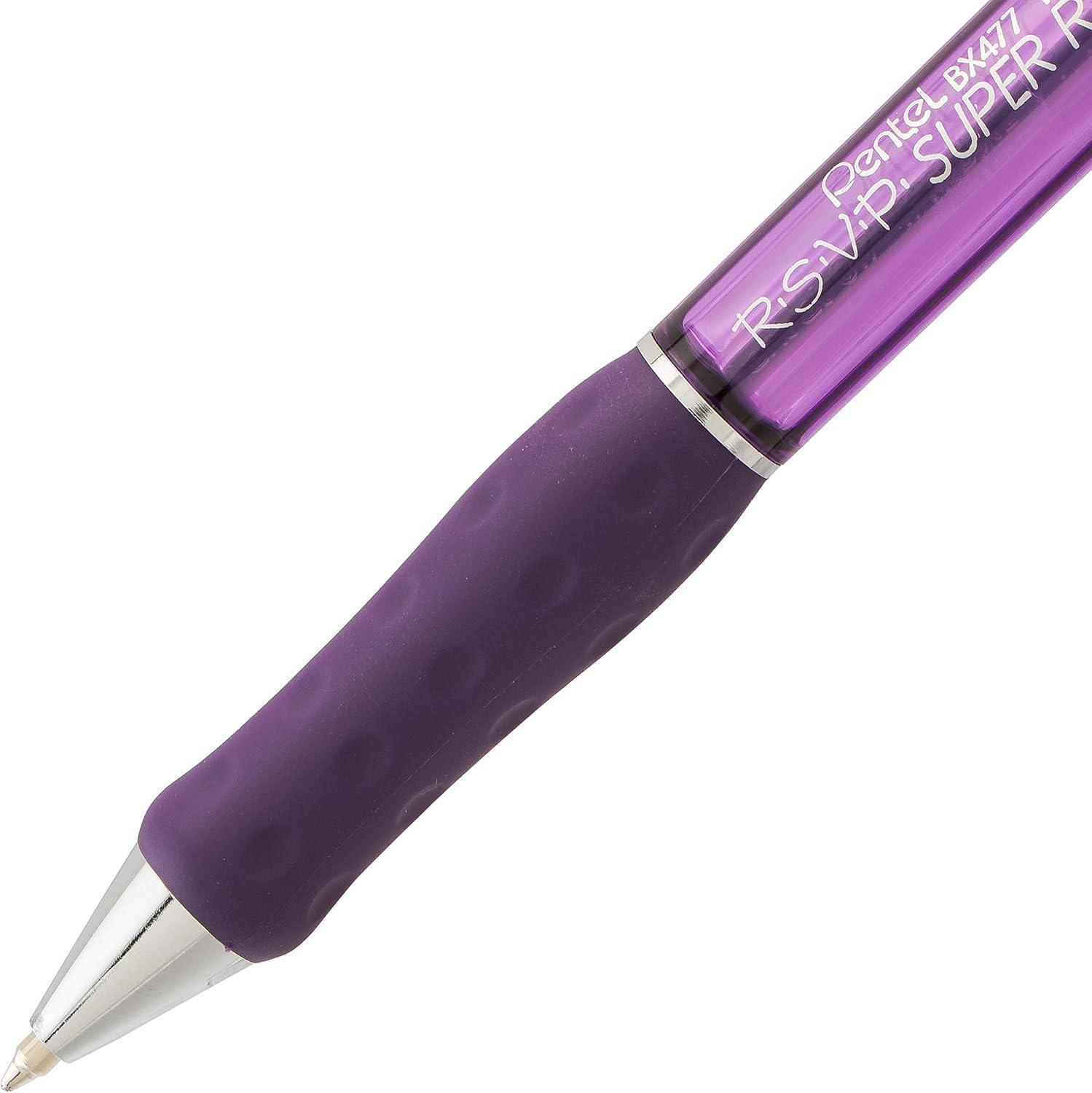 image:imagePentel RSVP Super RT Ballpoint Pen 07mm Fine Line Assorted Ink Pack of 4 BX477BP4M1Purple