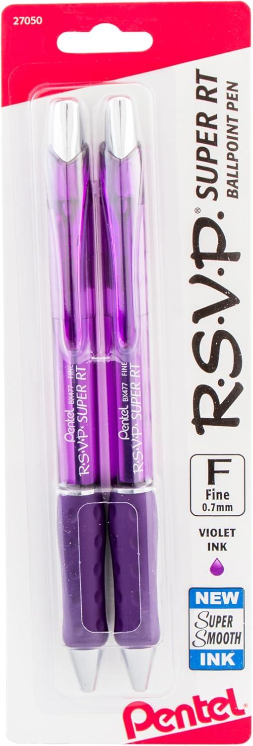 image:imagePentel RSVP Super RT Ballpoint Pen 07mm Fine Line Assorted Ink Pack of 4 BX477BP4M1Purple