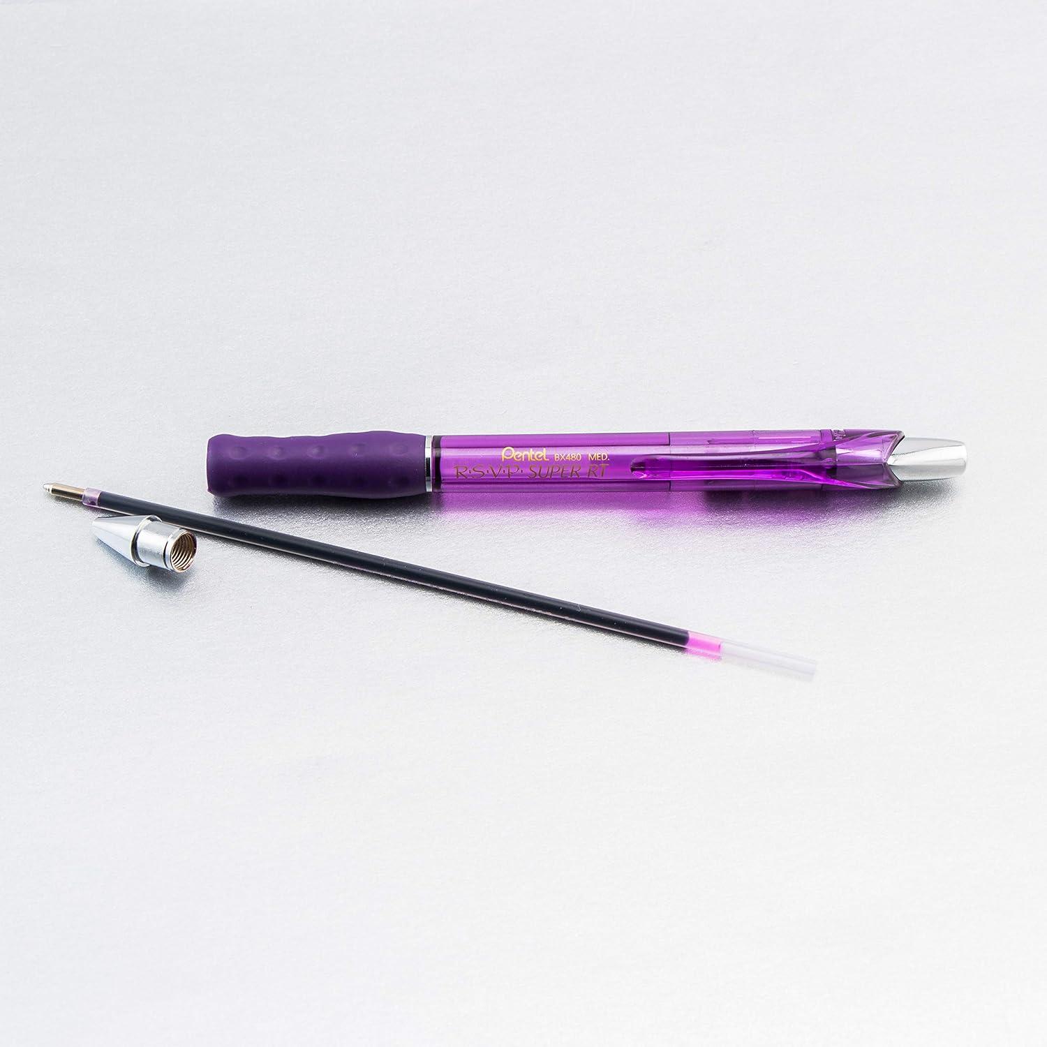 image:imagePentel RSVP Super RT Ballpoint Pen 07mm Fine Line Assorted Ink Pack of 4 BX477BP4M1Purple