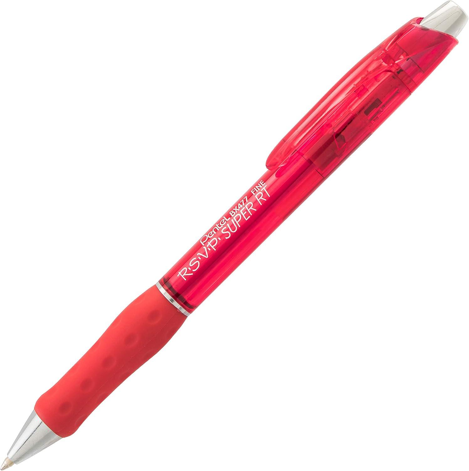 image:imagePentel RSVP Super RT Ballpoint Pen 07mm Fine Line Assorted Ink Pack of 4 BX477BP4M1Red