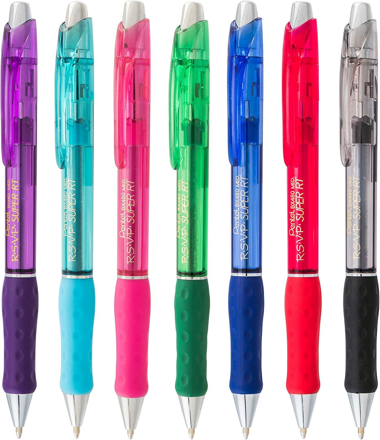 image:imagePentel RSVP Super RT Ballpoint Pen 07mm Fine Line Assorted Ink Pack of 4 BX477BP4M1Red