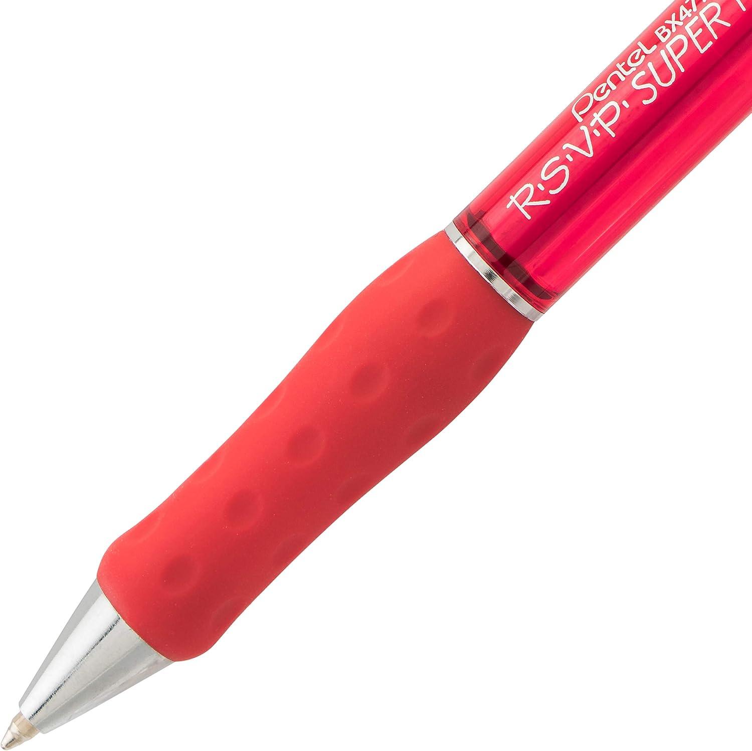 image:imagePentel RSVP Super RT Ballpoint Pen 07mm Fine Line Assorted Ink Pack of 4 BX477BP4M1Red