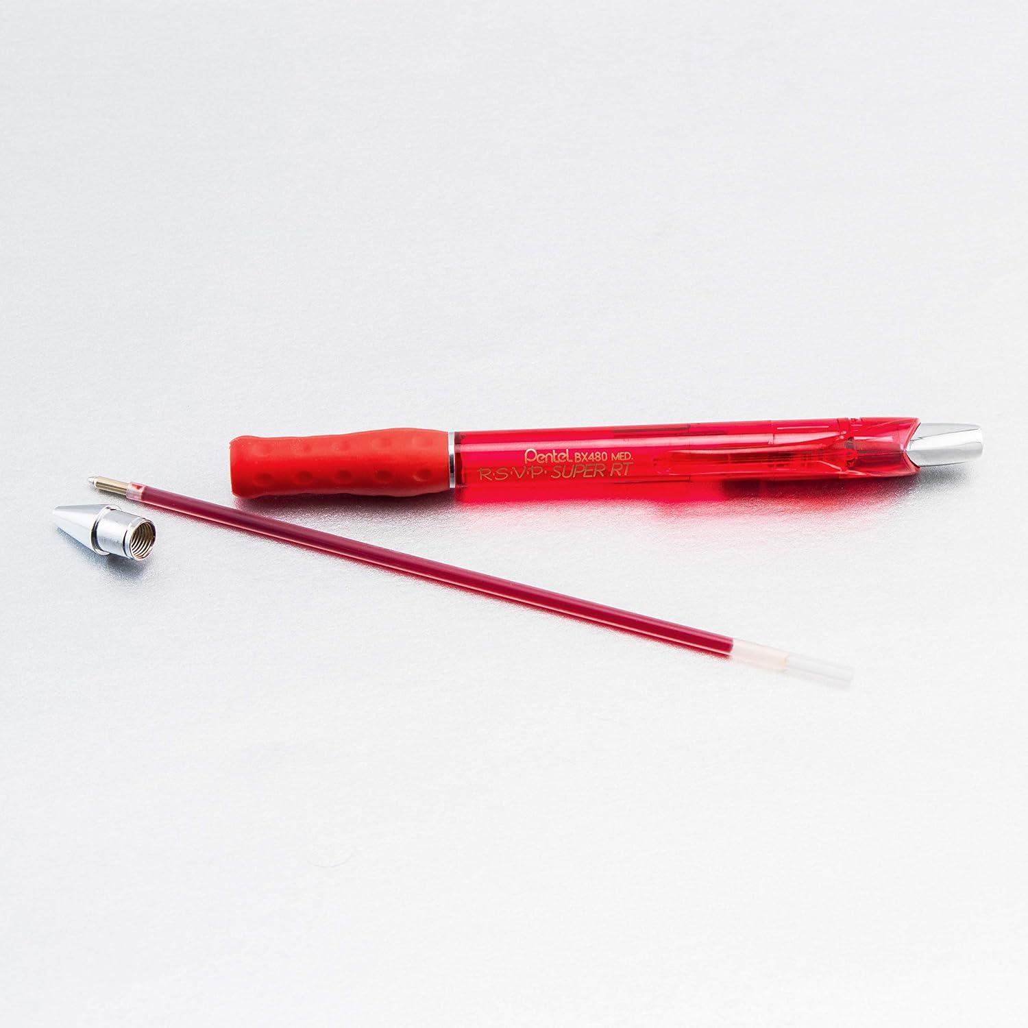 image:imagePentel RSVP Super RT Ballpoint Pen 07mm Fine Line Assorted Ink Pack of 4 BX477BP4M1Red