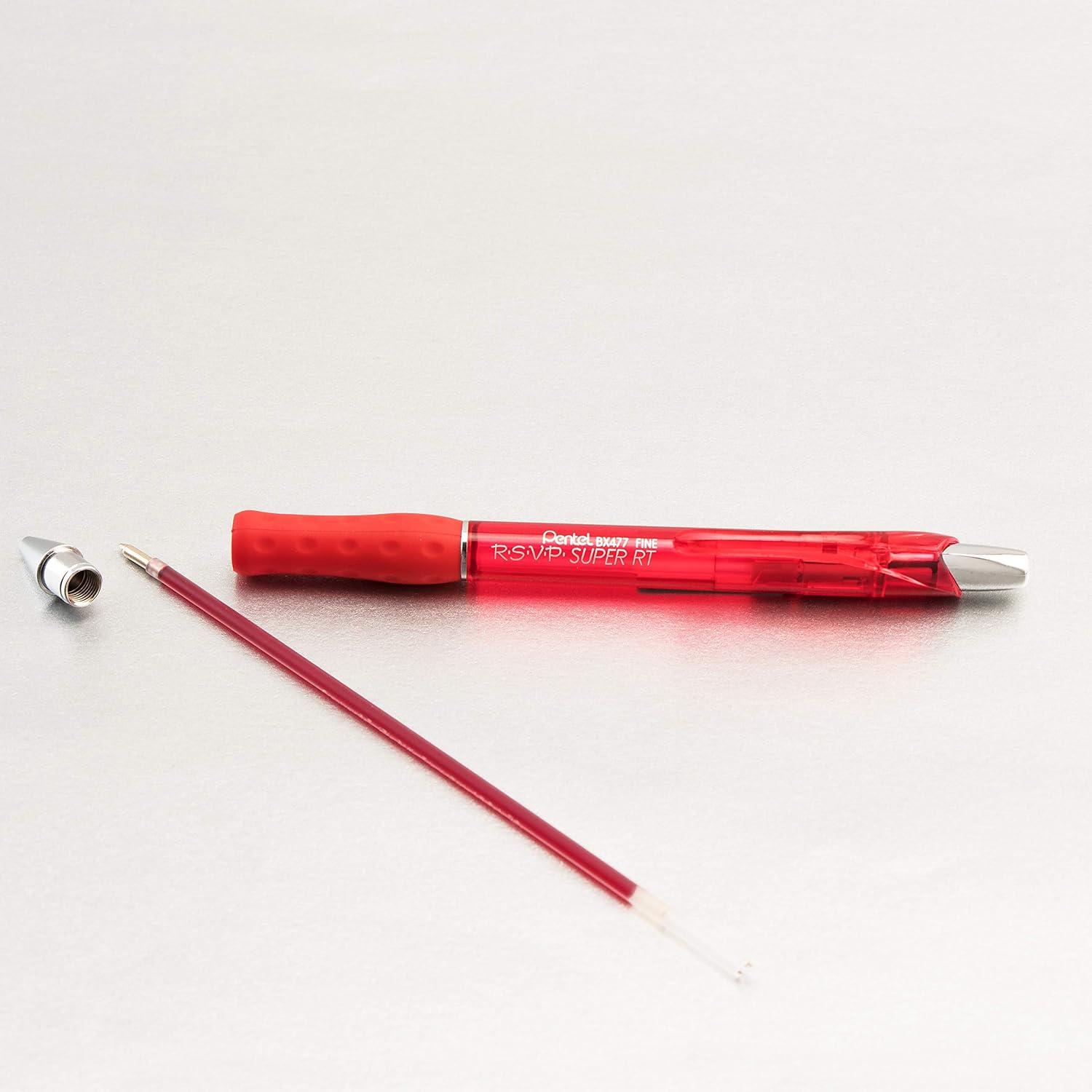 image:imagePentel RSVP Super RT Ballpoint Pen 07mm Fine Line Assorted Ink Pack of 4 BX477BP4M1Red