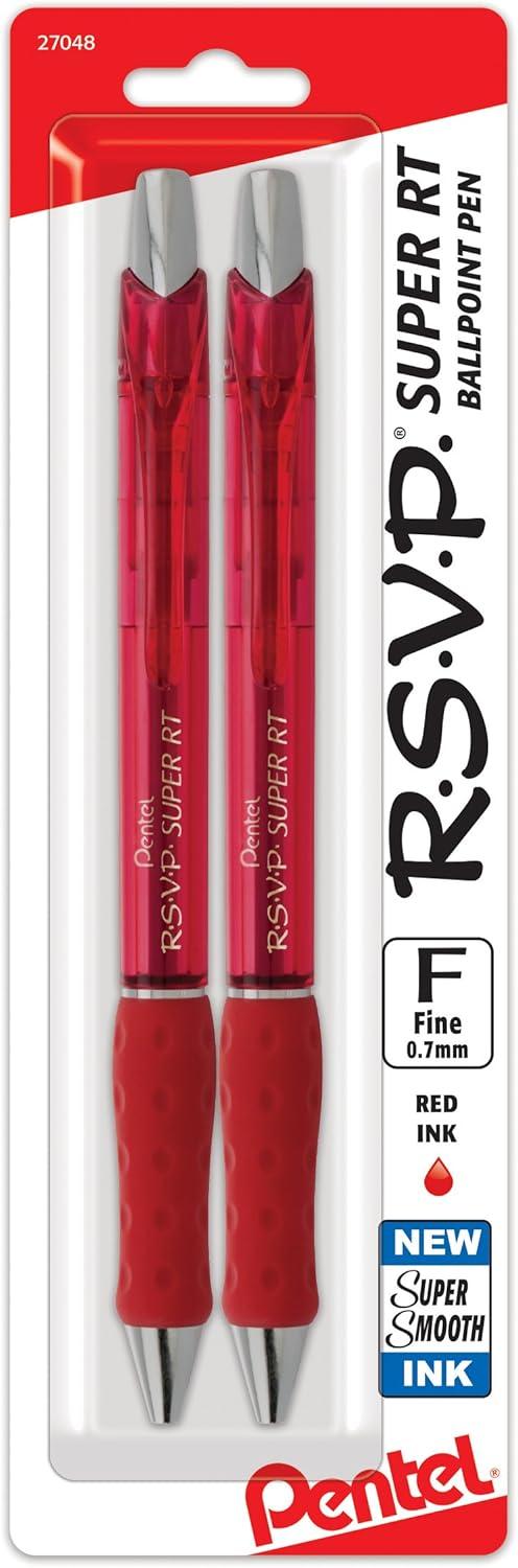 image:imagePentel RSVP Super RT Ballpoint Pen 07mm Fine Line Assorted Ink Pack of 4 BX477BP4M1Red
