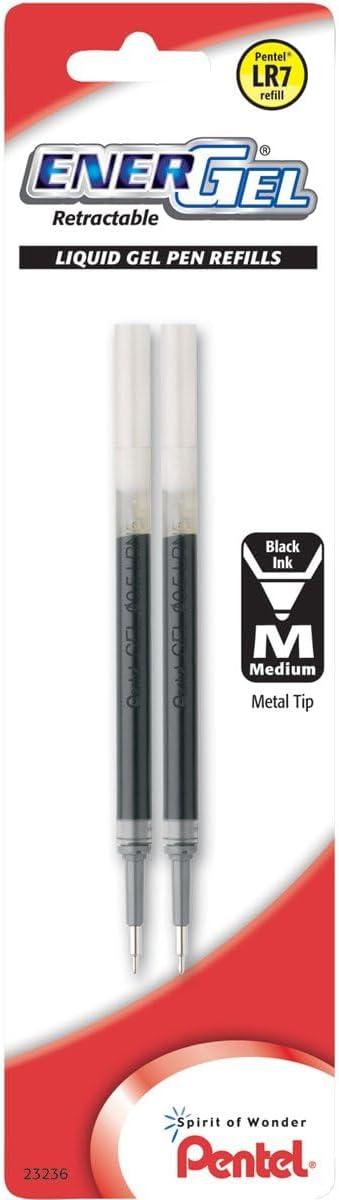 image:imagePentel Refill Ink For ENERGEL amp Lancelot Gel Pen 07mm Metal Tip Medium Red Ink Pack of 2 LR7BP2BBlack