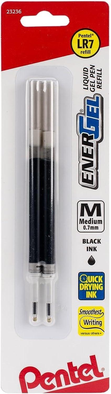 image:imagePentel Refill Ink For ENERGEL amp Lancelot Gel Pen 07mm Metal Tip Medium Red Ink Pack of 2 LR7BP2BBlack