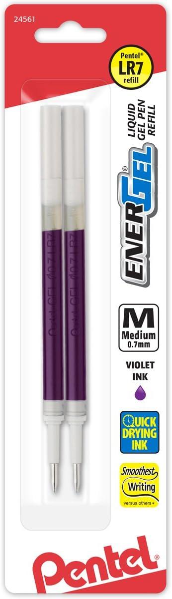 image:imagePentel Refill Ink For ENERGEL amp Lancelot Gel Pen 07mm Metal Tip Medium Violet Ink Pack of 2 LR7BP2VViolet