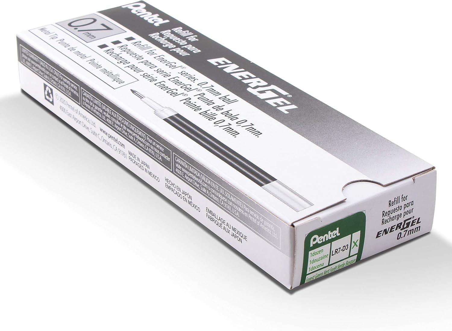 image:imagePentel Refill Ink for BL57BL77 EnerGel Liquid Gel Pen 07mm Metal Tip Green Ink Box of 12 LR7D12Forest Green