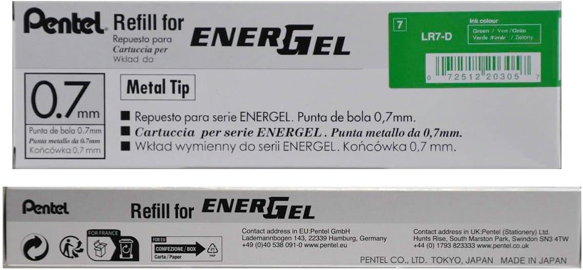 image:imagePentel Refill Ink for BL57BL77 EnerGel Liquid Gel Pen 07mm Metal Tip Green Ink Box of 12 LR7D12Green