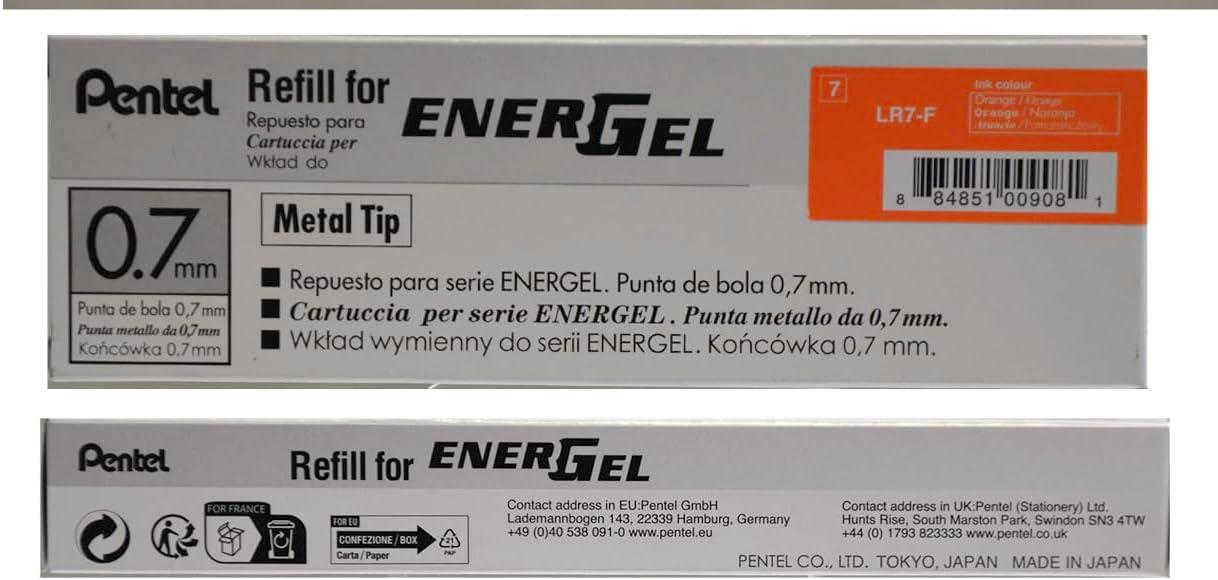 image:imagePentel Refill Ink for BL57BL77 EnerGel Liquid Gel Pen 07mm Metal Tip Green Ink Box of 12 LR7D12Orange