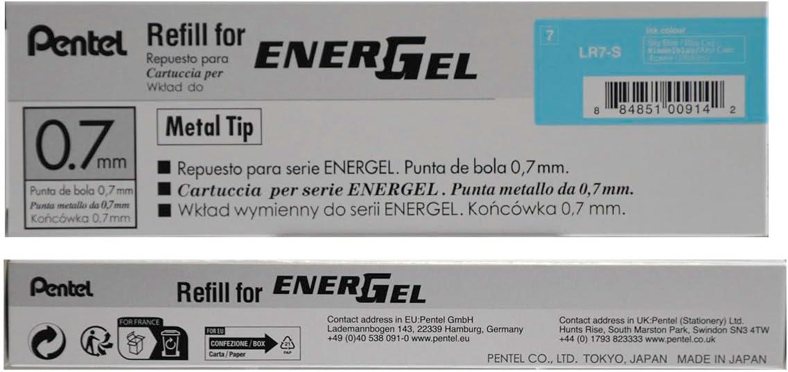 image:imagePentel Refill Ink for BL57BL77 EnerGel Liquid Gel Pen 07mm Metal Tip Green Ink Box of 12 LR7D12Sky Blue