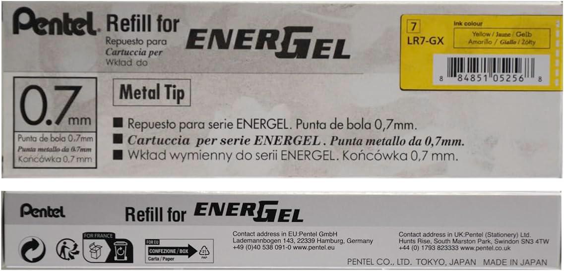 image:imagePentel Refill Ink for BL57BL77 EnerGel Liquid Gel Pen 07mm Metal Tip Green Ink Box of 12 LR7D12Yellow
