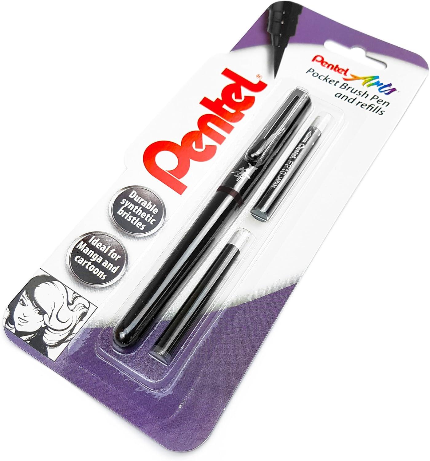 image:imagePentel Refillable Pocket Brush Pen with 2 Sepia Ink Cartridges Black Barrel