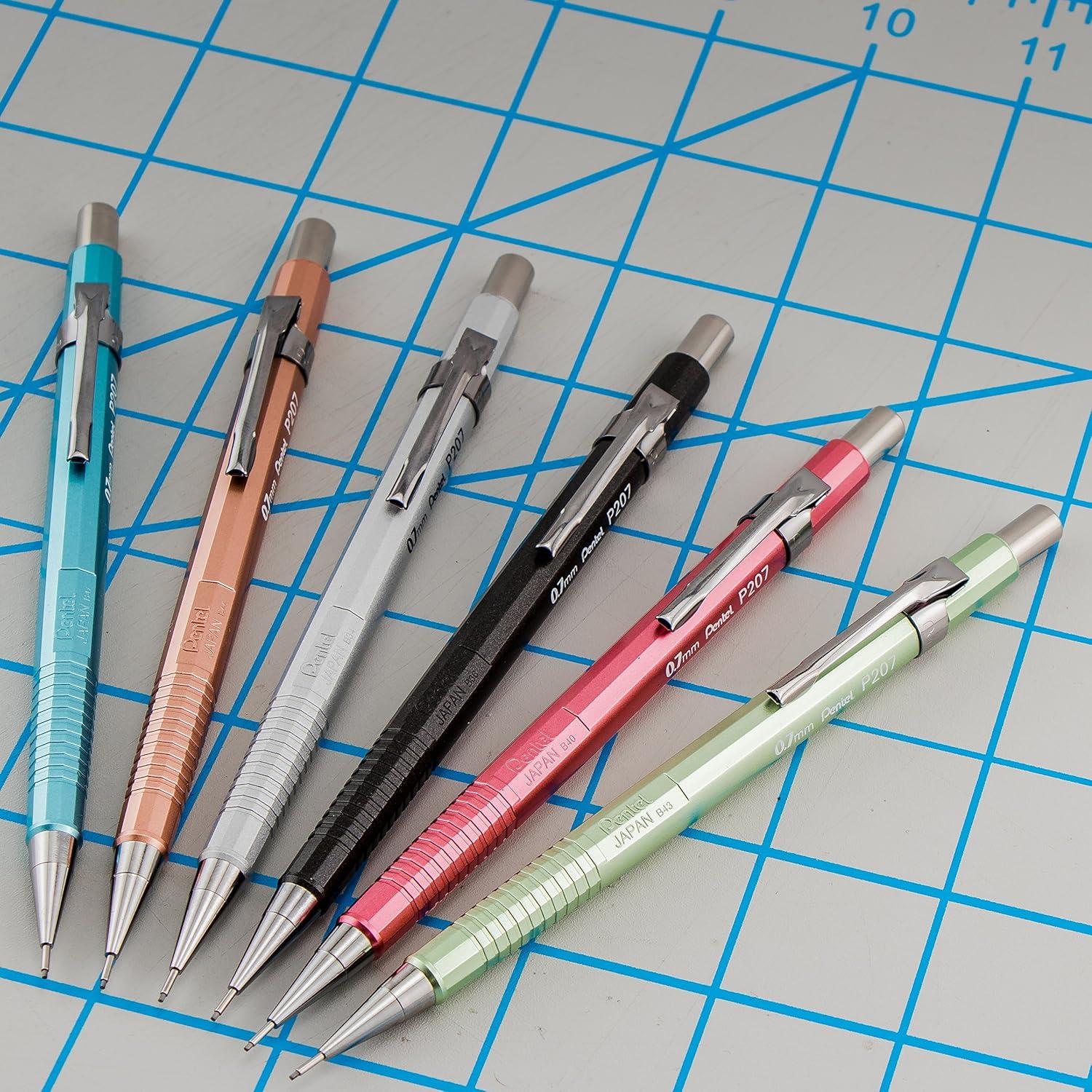 image:imagePentel Sharp Mechanical Pencil 07mm Medium Line Metallic Barrel Assorted Colors Pack of 3 P207MBP3M