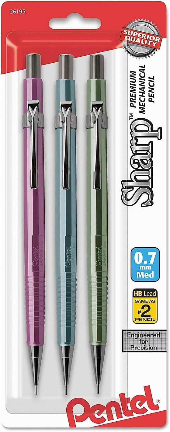 image:imagePentel Sharp Mechanical Pencil 07mm Medium Line Metallic Barrel Assorted Colors Pack of 3 P207MBP3M13 Count Pack of 1