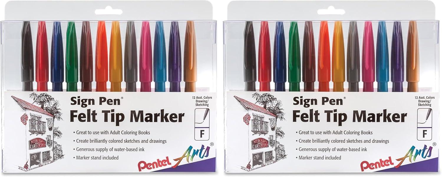 image:imagePentel Sign Pen FiberTipped Pen Blue Ink Box of 12 S520CAssorted