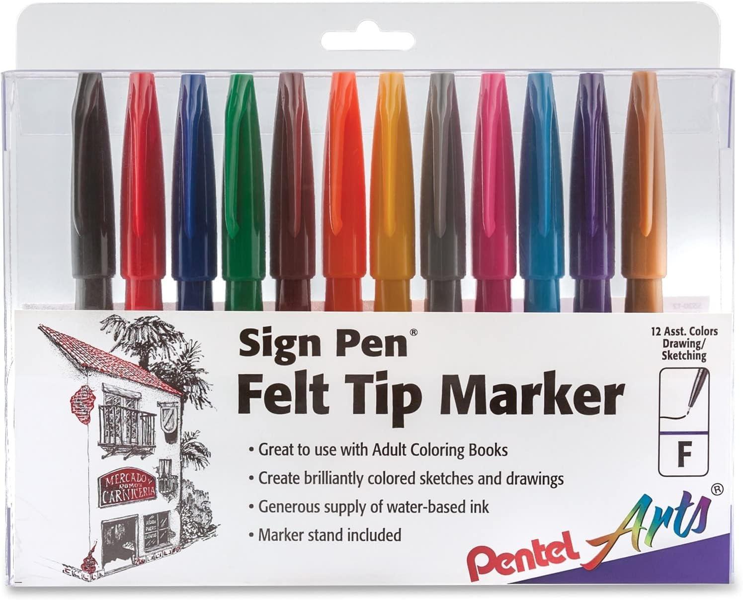image:imagePentel Sign Pen FiberTipped Pen Blue Ink Box of 12 S520CAssorted