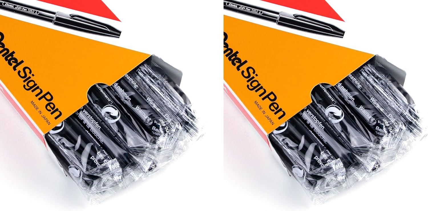 image:imagePentel Sign Pen FiberTipped Pen Blue Ink Box of 12 S520CBlack