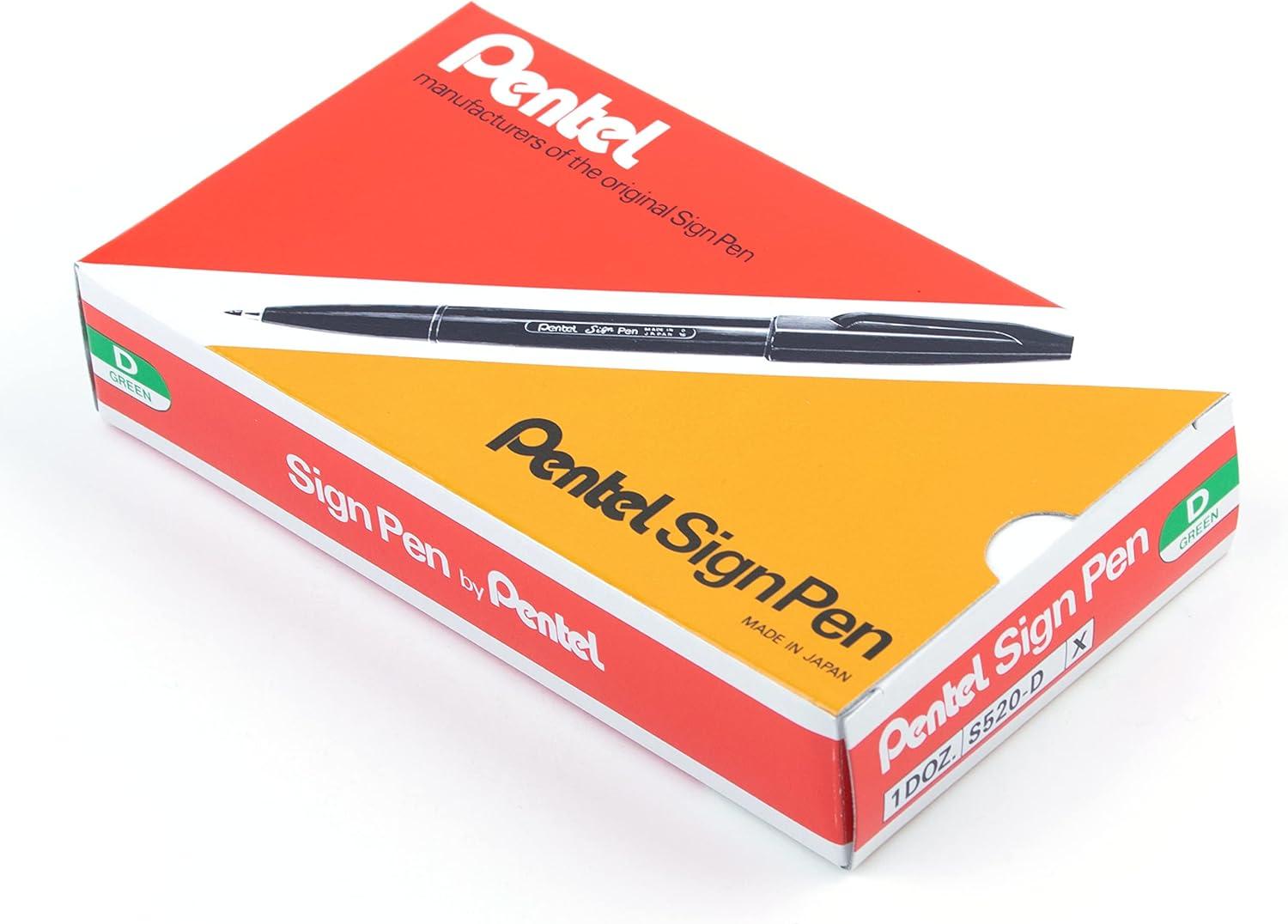 image:imagePentel Sign Pen FiberTipped Pen Blue Ink Box of 12 S520CGreen