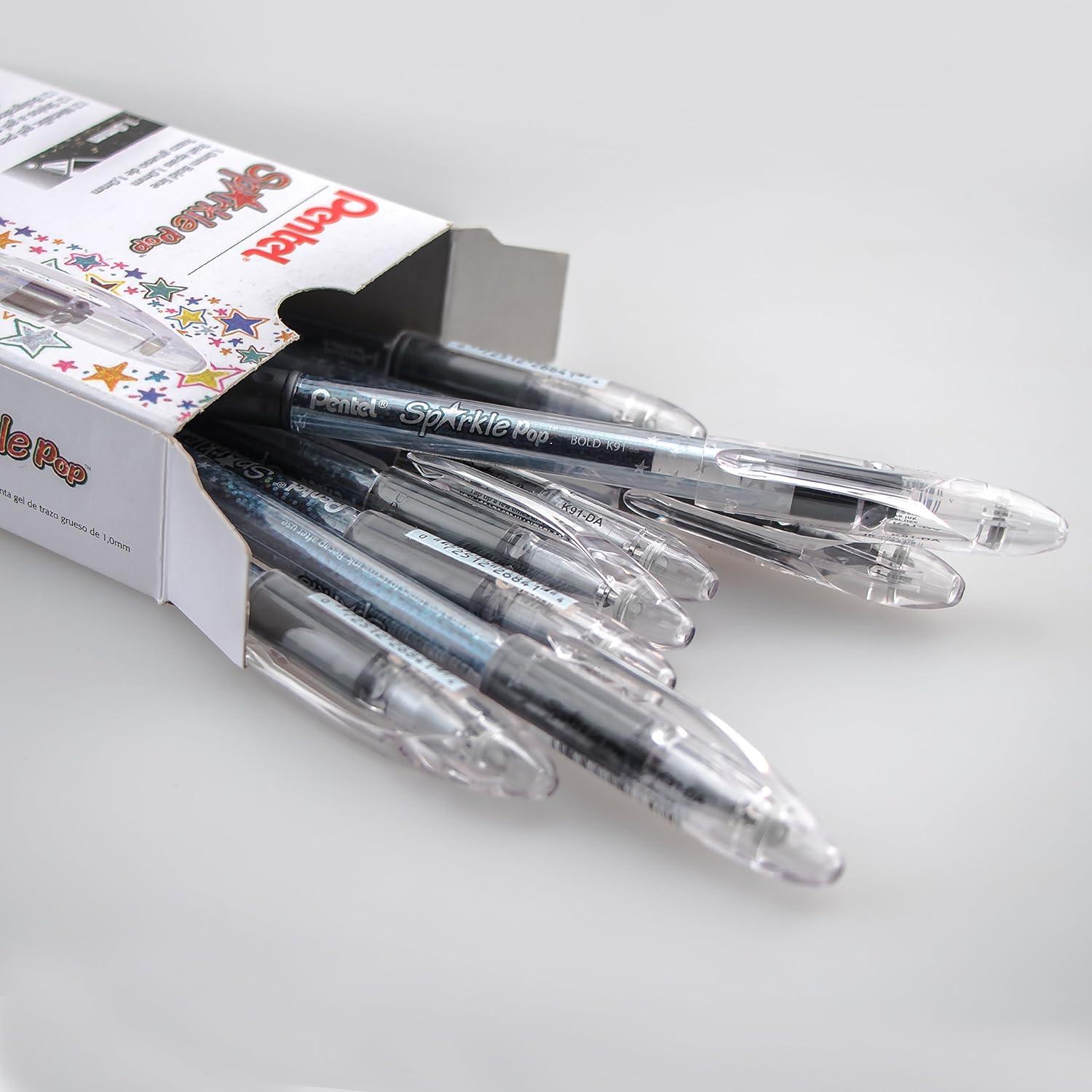 image:imagePentel Sparkle Pop Metallic Gel Pen 10mm Bold Line Pink Box of 12 Pens K91DPBlack