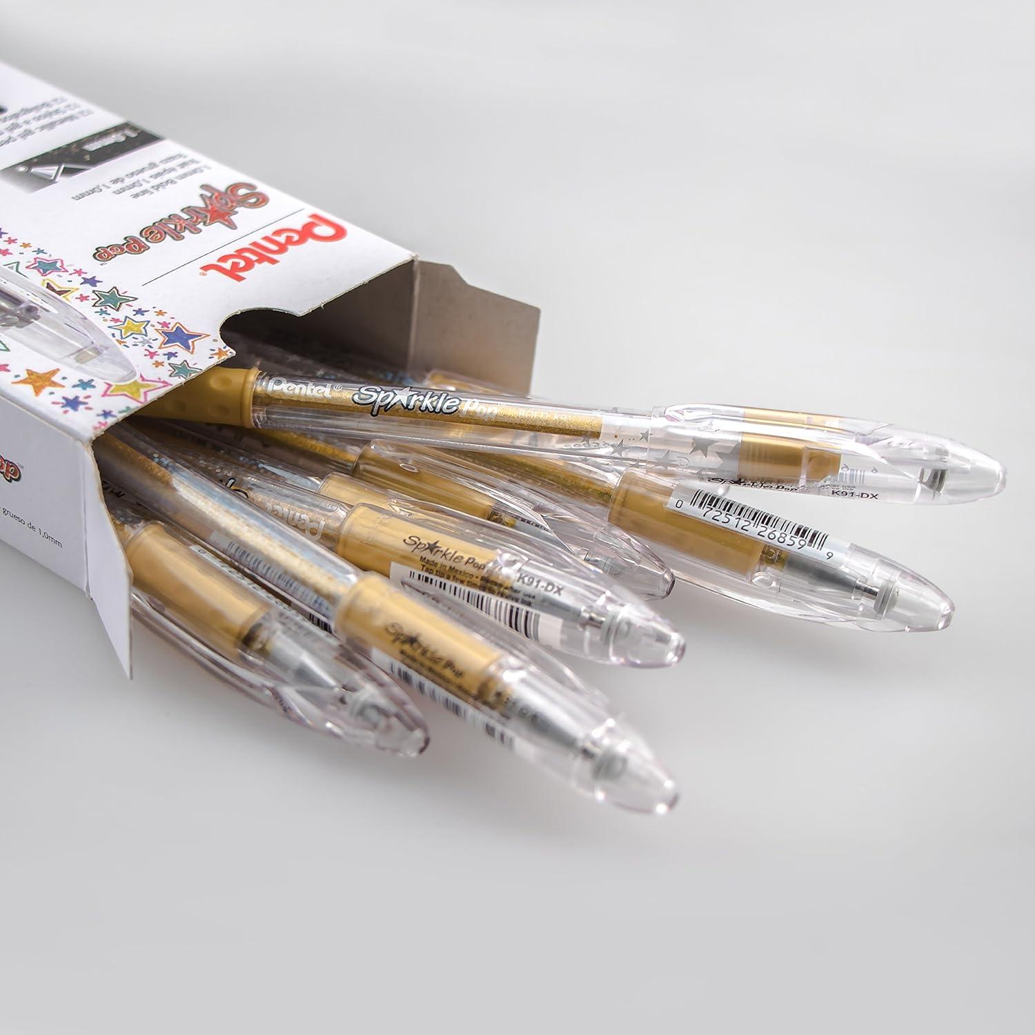 image:imagePentel Sparkle Pop Metallic Gel Pen 10mm Bold Line Pink Box of 12 Pens K91DPGold