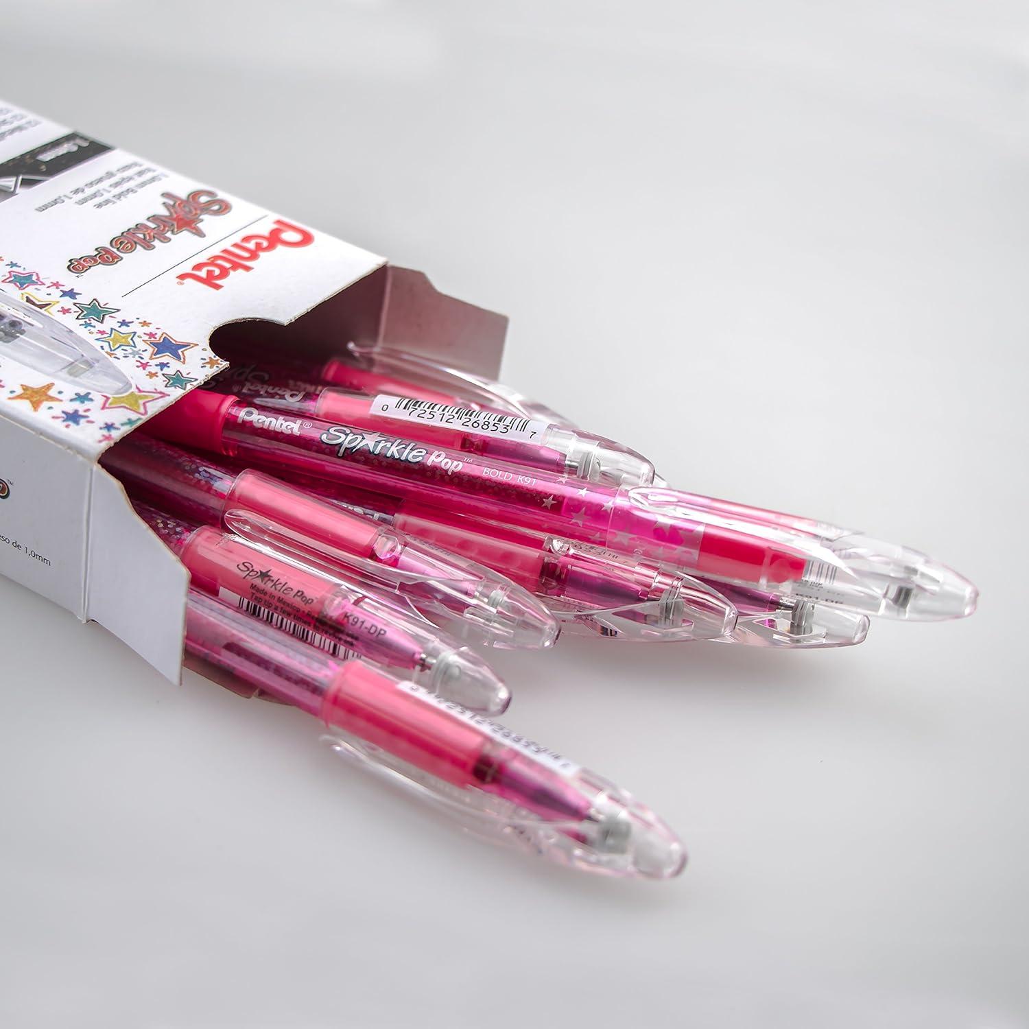 image:imagePentel Sparkle Pop Metallic Gel Pen 10mm Bold Line Pink Box of 12 Pens K91DPPink