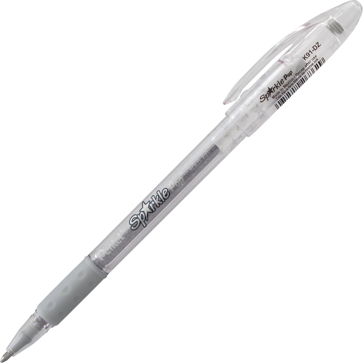 image:imagePentel Sparkle Pop Metallic Gel Pen 10mm Bold Line Pink Box of 12 Pens K91DPSilver