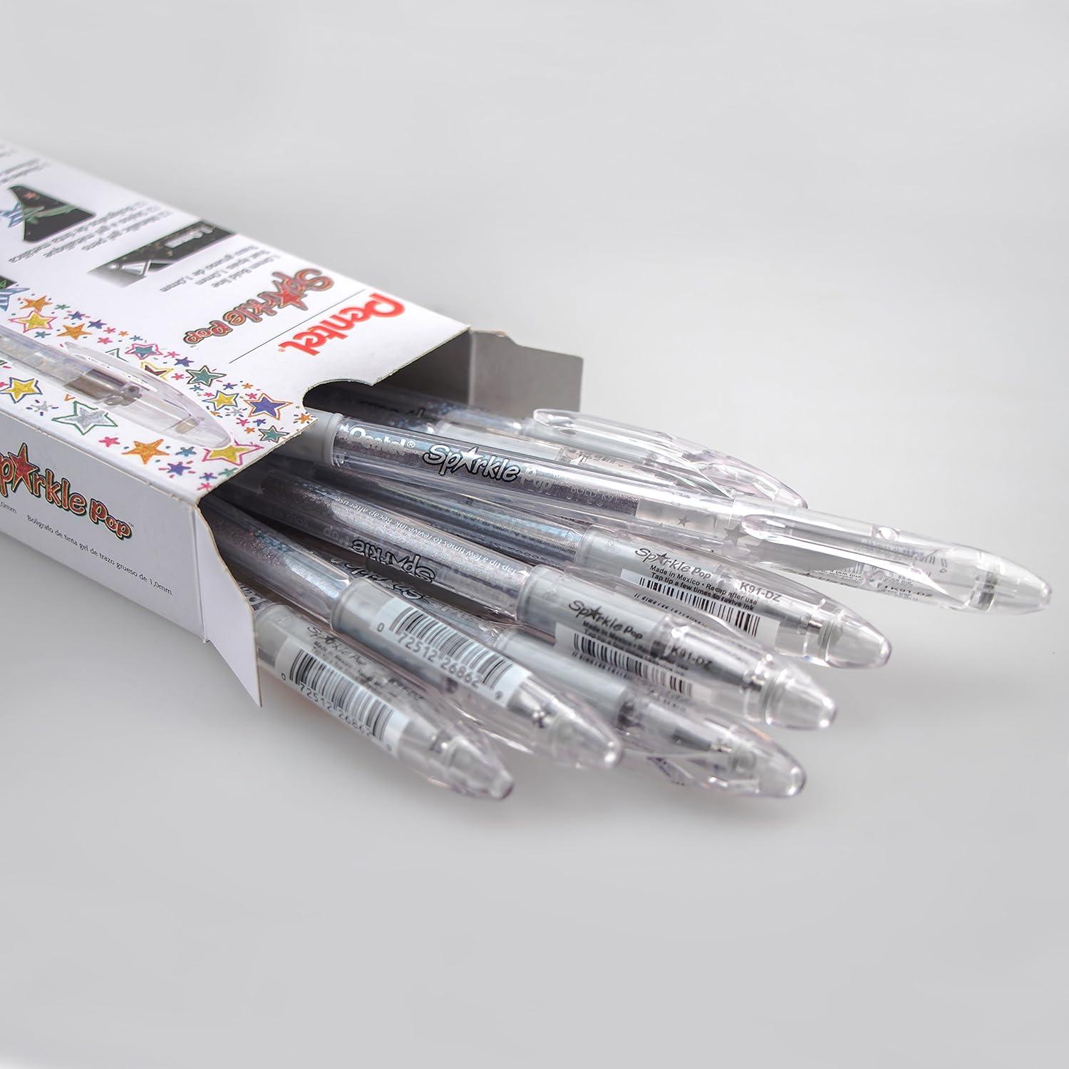 image:imagePentel Sparkle Pop Metallic Gel Pen 10mm Bold Line Pink Box of 12 Pens K91DPSilver