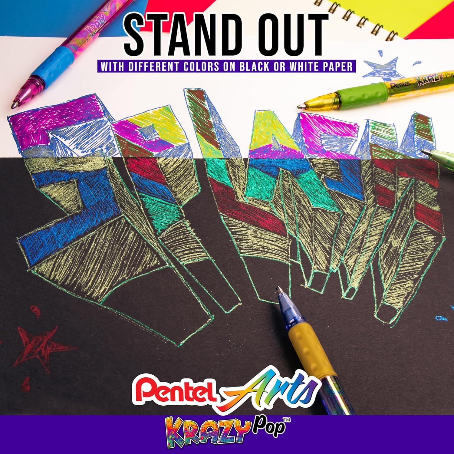 image:imagePentel Sparkle and Krazy Pop Metallic Gel Ink Pen 10mm Bold Line Assorted Ink Colors 12 count K91BP12M
