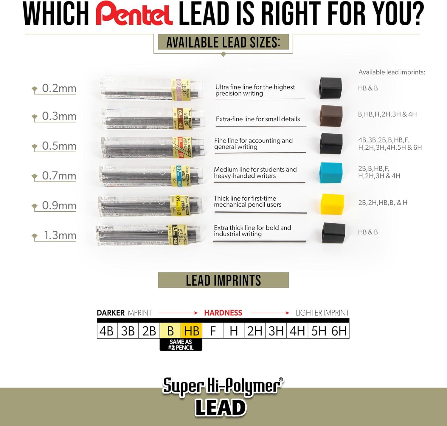 image:imagePentel Super HiPolymer Lead Refills 07 mm 2B 72 Pieces 12 pcs per tube 6 tubesHB