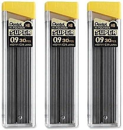 image:imagePentel Super HiPolymer Lead Refills 09 mm Thick HB Pack of 3 90 Pieces of Lead C29BPHB3Single