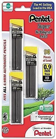 image:imagePentel Super HiPolymer Lead Refills 09 mm Thick HB Pack of 3 90 Pieces of Lead C29BPHB3Single