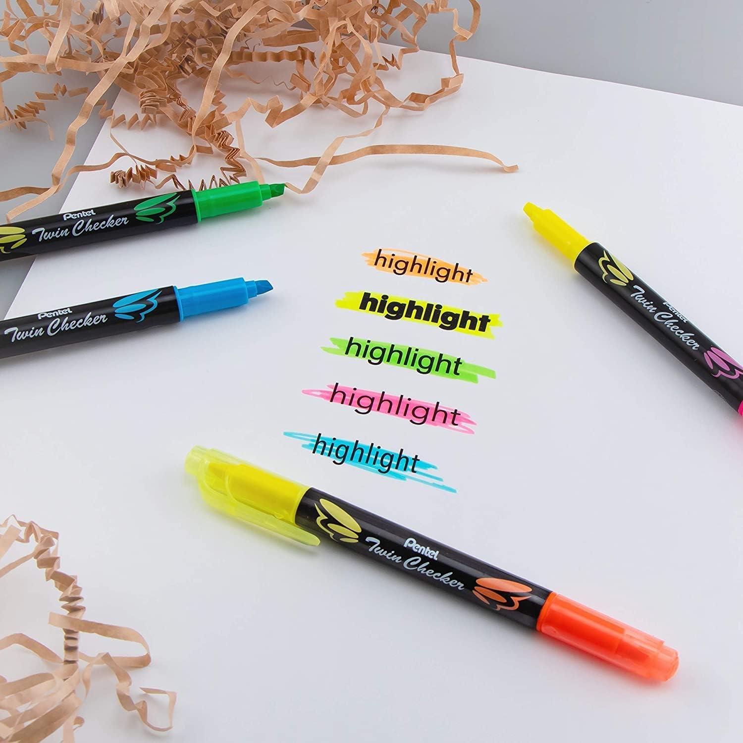 image:imagePentel Twin Checker Dualtip Highlighter Chisel Tip YellowPink Ink Pack of 12 SLW8GPAssorted