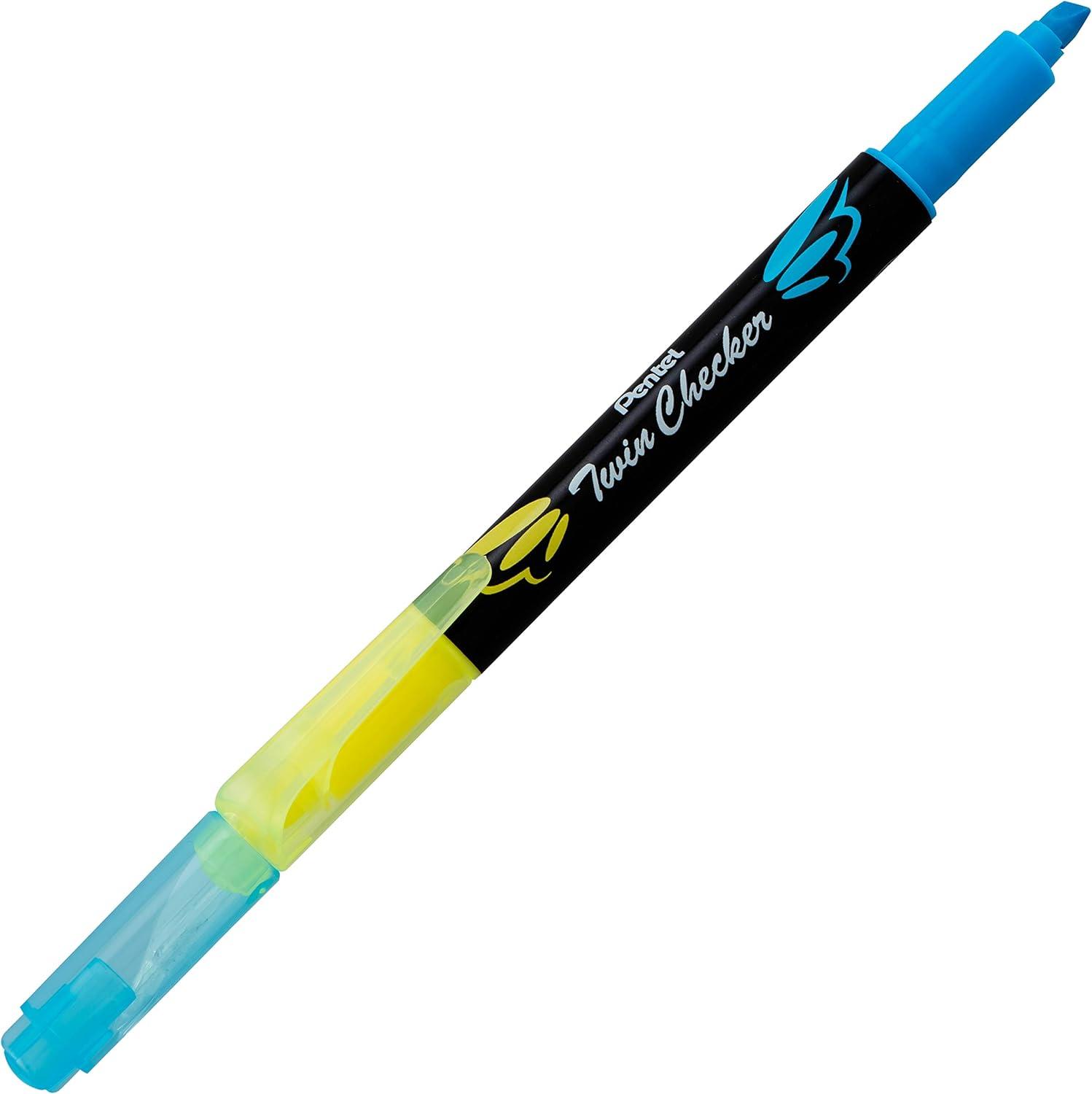 image:imagePentel Twin Checker Dualtip Highlighter Chisel Tip YellowPink Ink Pack of 12 SLW8GPYellowBlue