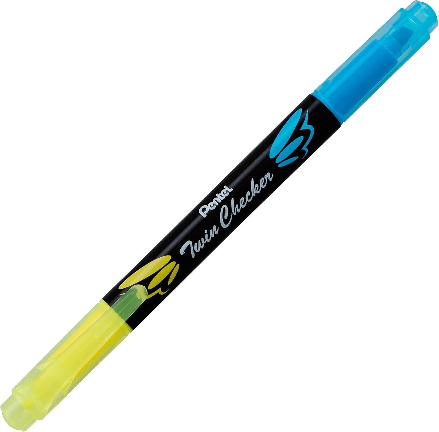 image:imagePentel Twin Checker Dualtip Highlighter Chisel Tip YellowPink Ink Pack of 12 SLW8GPYellowBlue