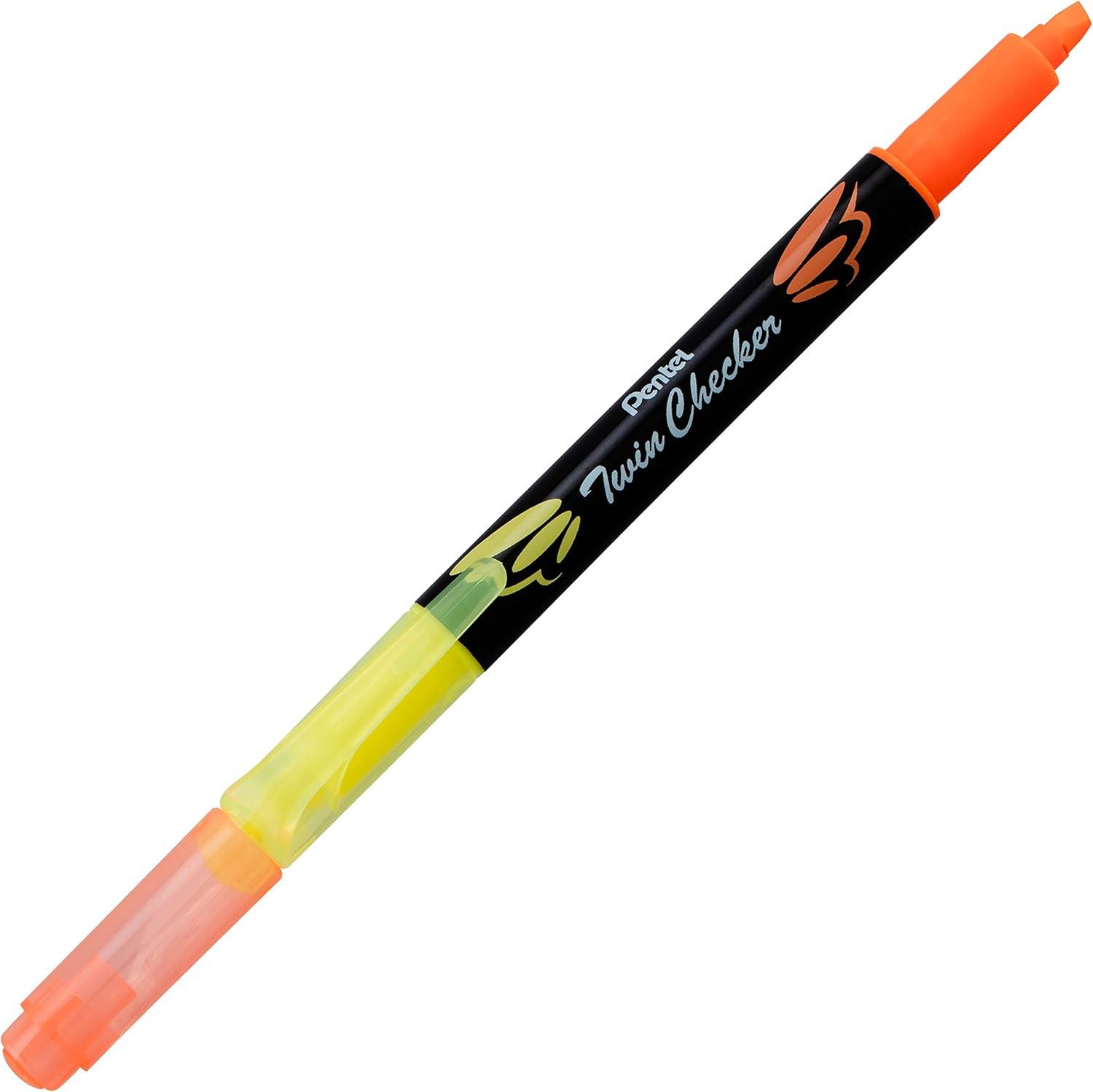image:imagePentel Twin Checker Dualtip Highlighter Chisel Tip YellowPink Ink Pack of 12 SLW8GPYellowOrange