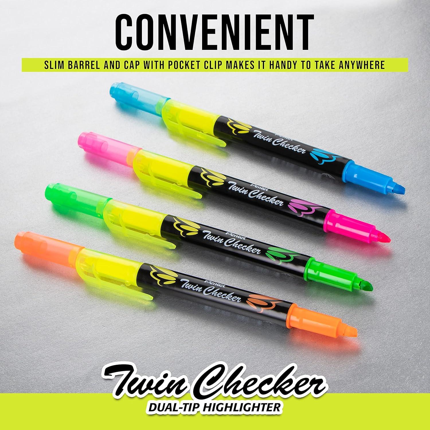 image:imagePentel Twin Checker Dualtip Highlighter Chisel Tip YellowPink Ink Pack of 12 SLW8GPYellowOrange