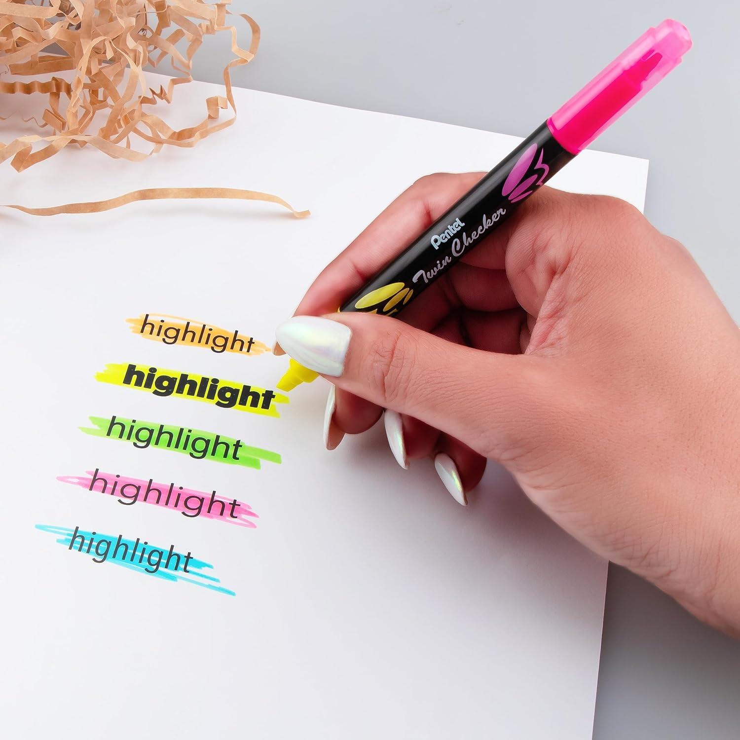 image:imagePentel Twin Checker Dualtip Highlighter Chisel Tip YellowPink Ink Pack of 12 SLW8GPYellowPink