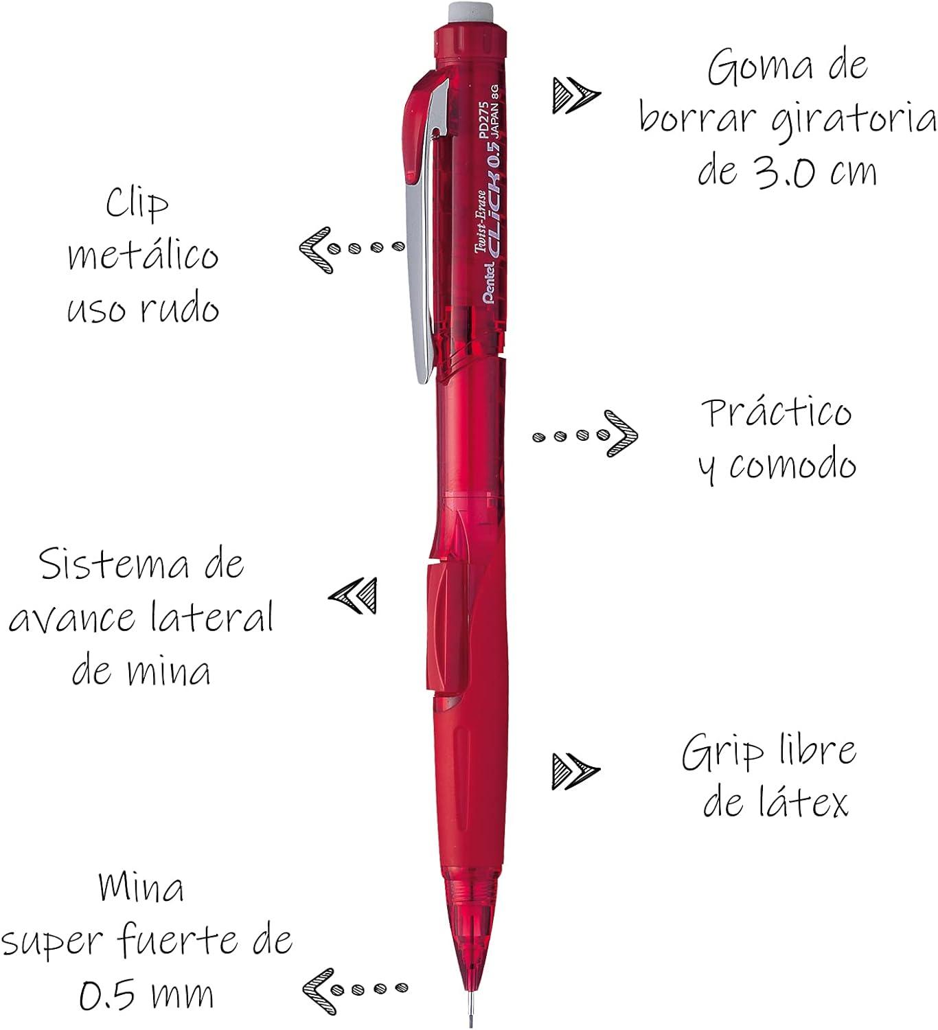 image:imagePentel TwistErase Click Mechanical Pencil 05mm Transparent Red Barrel Box of 12 PD275TB
