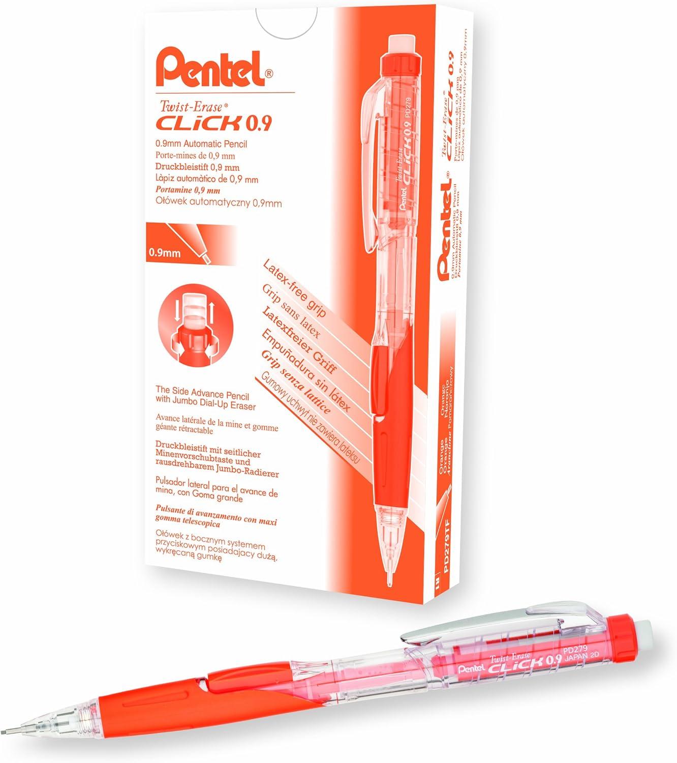 image:imagePentel TwistErase Click Mechanical Pencil 09mm Assorted Orange Barrels Color May Vary Box of 12 PD279TF