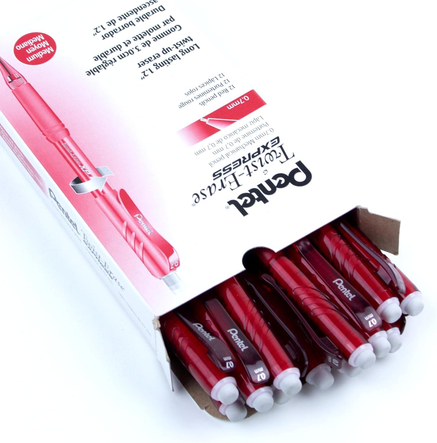 image:imagePentel TwistErase Express Mechanical Pencil 07 mm Black Barrel Pack Of 12Red