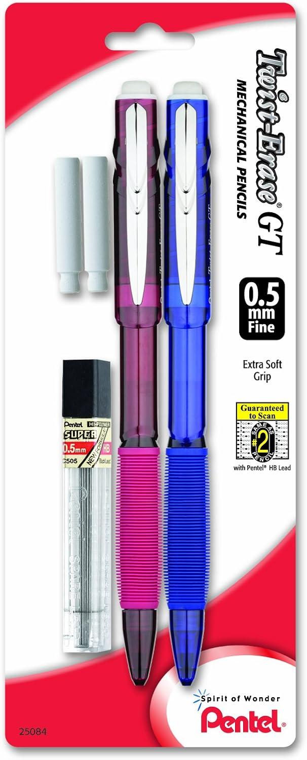 image:imagePentel TwistErase GT 05mm Mechanical Pencil Lead 2 Erasers Assorted Barrel Colors Color May Vary Pack of 2 QE205LEBP2M