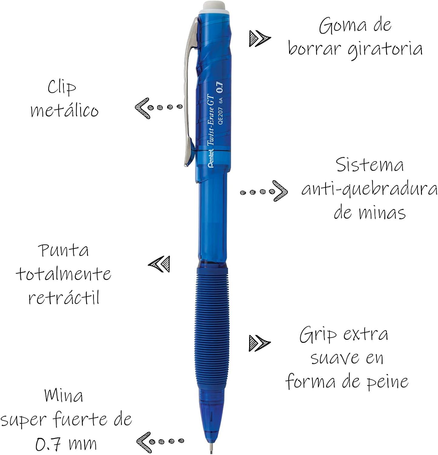 image:imagePentel TwistErase GT 07mm Mechanical Pencil Transparent Black Box of 12 QE207ABlue