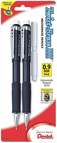 image:imagePentel TwistErase III Mechanical Pencil 09mm Assorted Barrel Colors with 2 Eraser Refills Pack of 2 QE519BP2K61 Count Pack of 1