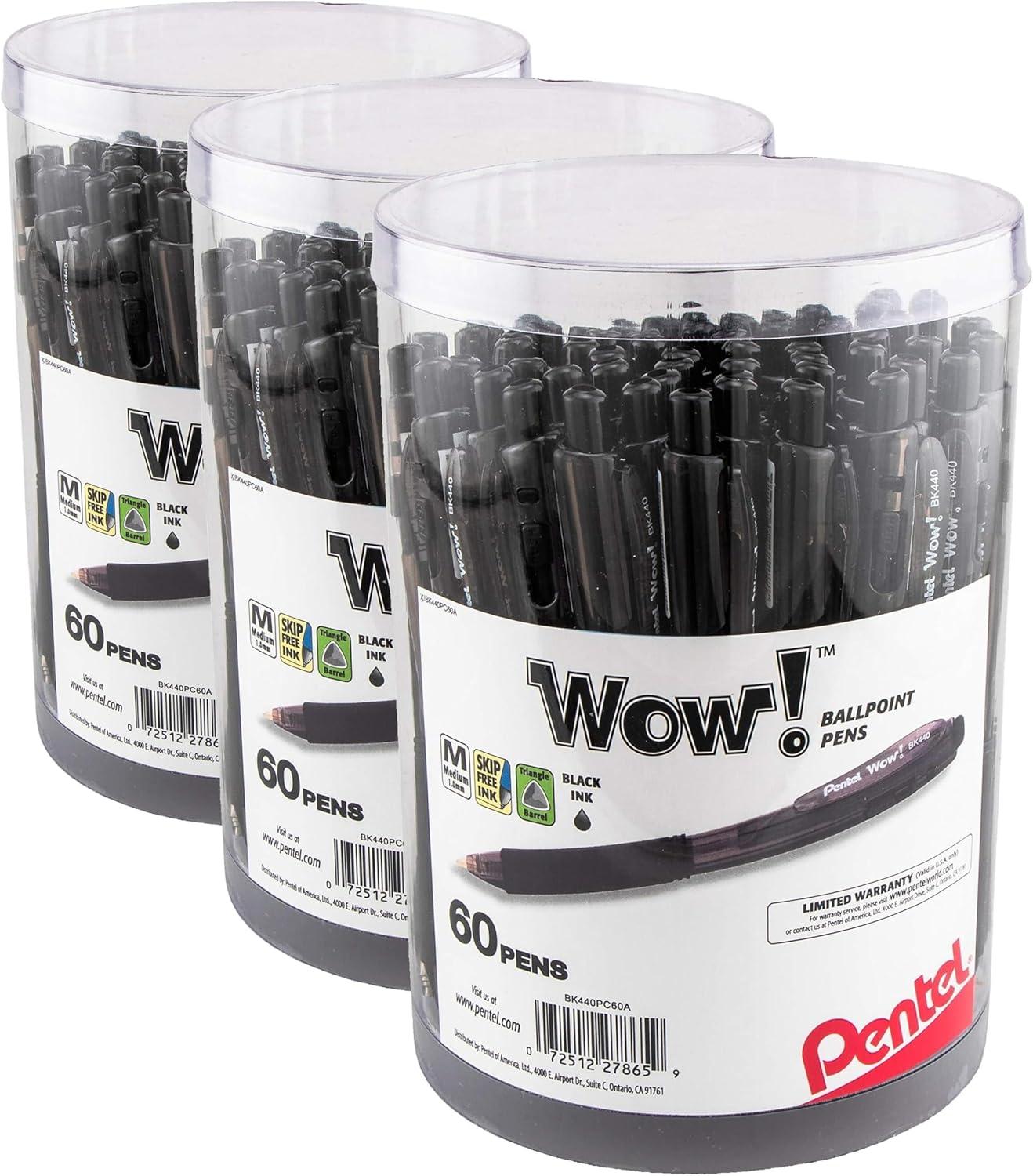 image:imagePentel WOW Ballpoint Pen 10mm Medium Line Blue Ink Pack of 60 Canister BK440PC60CBlack