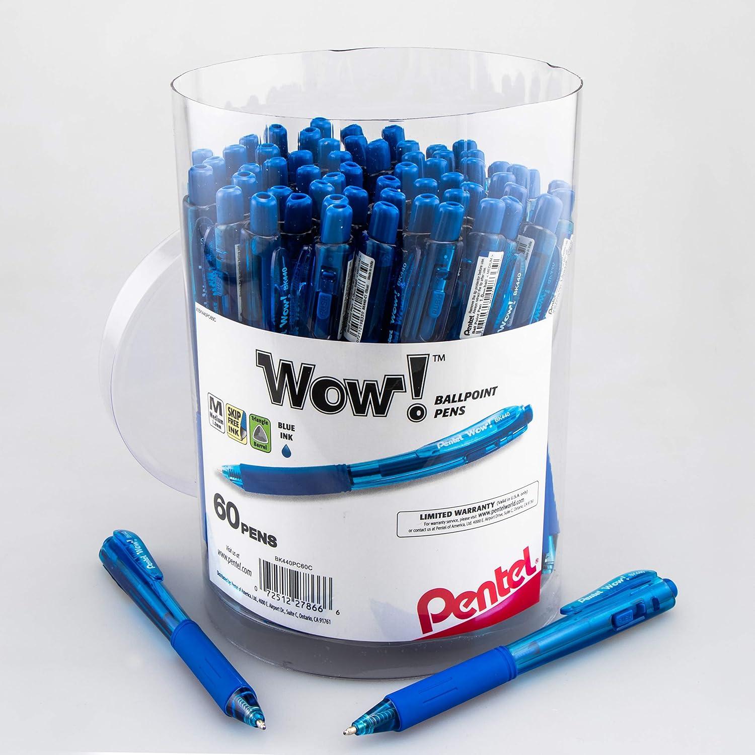 image:imagePentel WOW Ballpoint Pen 10mm Medium Line Blue Ink Pack of 60 Canister BK440PC60CBlue