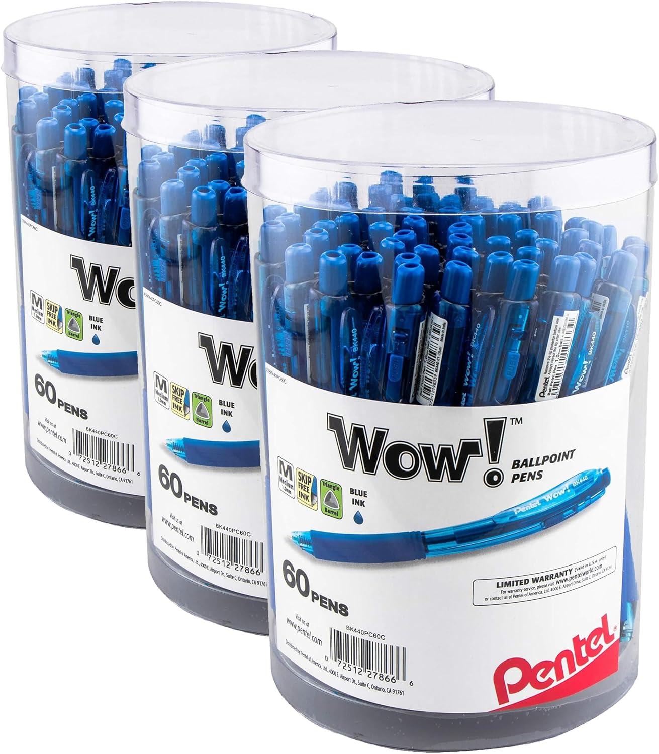image:imagePentel WOW Ballpoint Pen 10mm Medium Line Blue Ink Pack of 60 Canister BK440PC60CBlue