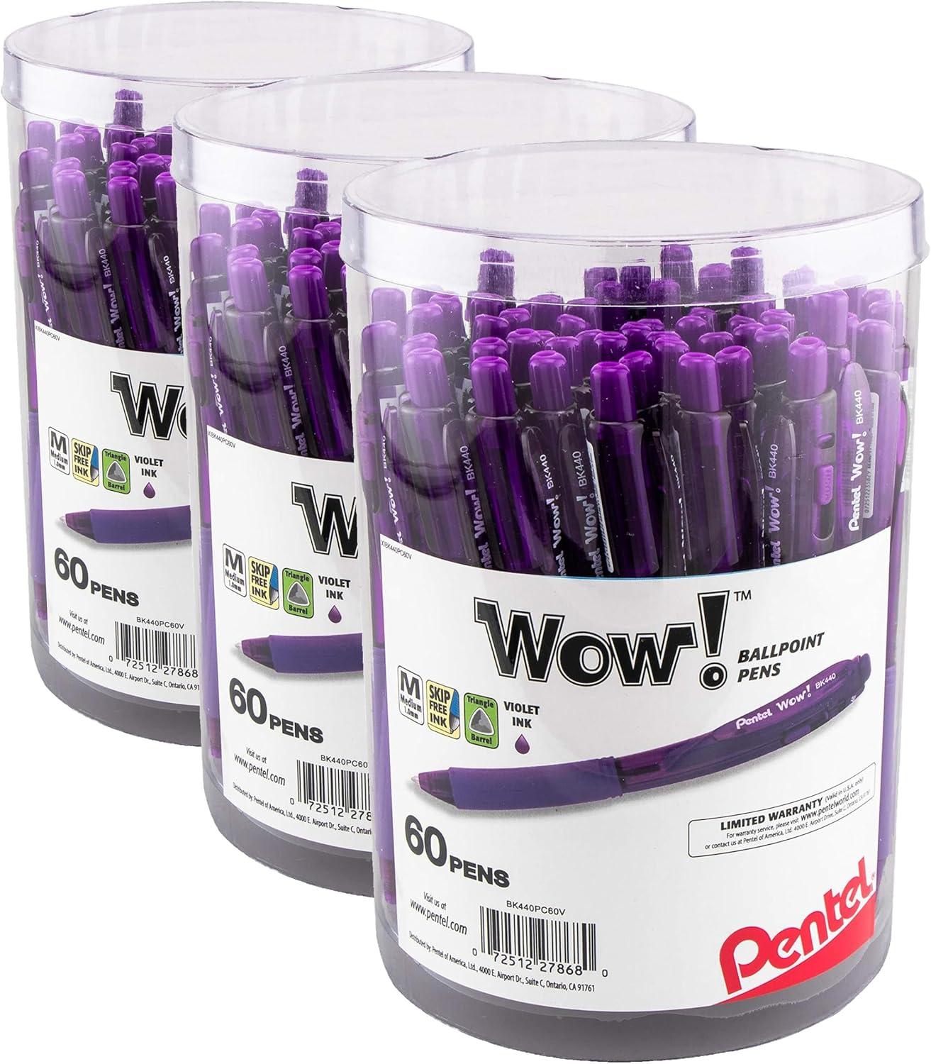 image:imagePentel WOW Ballpoint Pen 10mm Medium Line Blue Ink Pack of 60 Canister BK440PC60CPurple
